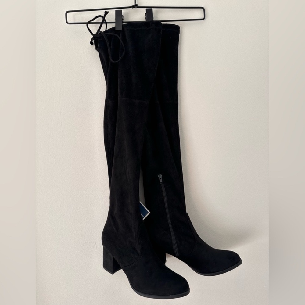 Knee High Black Faux Suede Boots